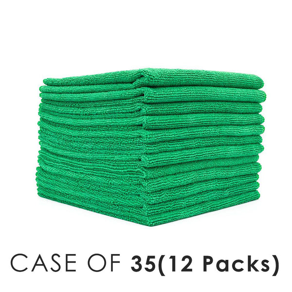 All Purpose Terry Green Stack view with the text "Case of 35(12 Packs)" on a white background.