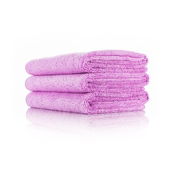 The Rag Company Spa and Workout 16x27 lavender 3 pack stacked view on a white background.