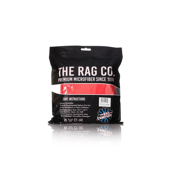 The Rag Company Spa and Workout 16x27 red 3 pack packaging back view on a white background.