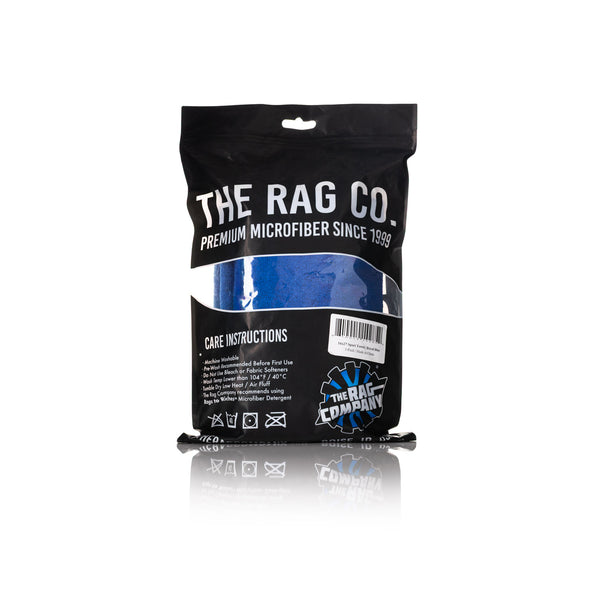 The Rag Company Spa and Workout 16x27 royal blue 3 pack packaging back view on a white background.