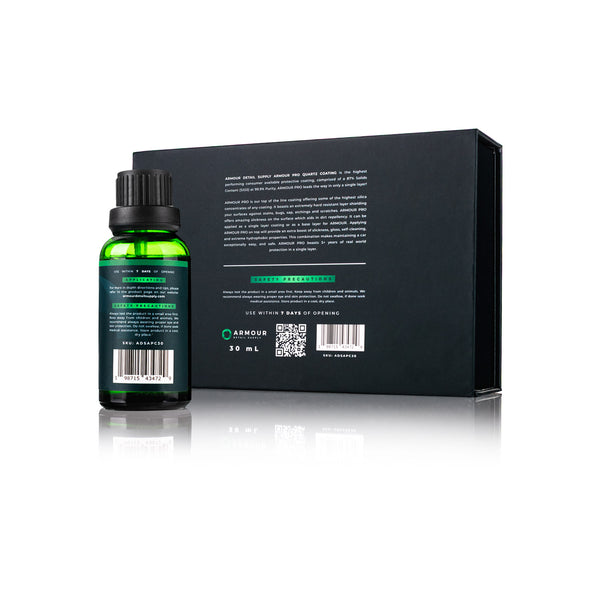 Armour Detail Supply Quartz Coating 30ml Bottle and packaging back view on a white background.
