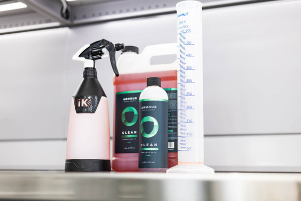 Armour Detail Clean size options with an iK sprayer and cylinder