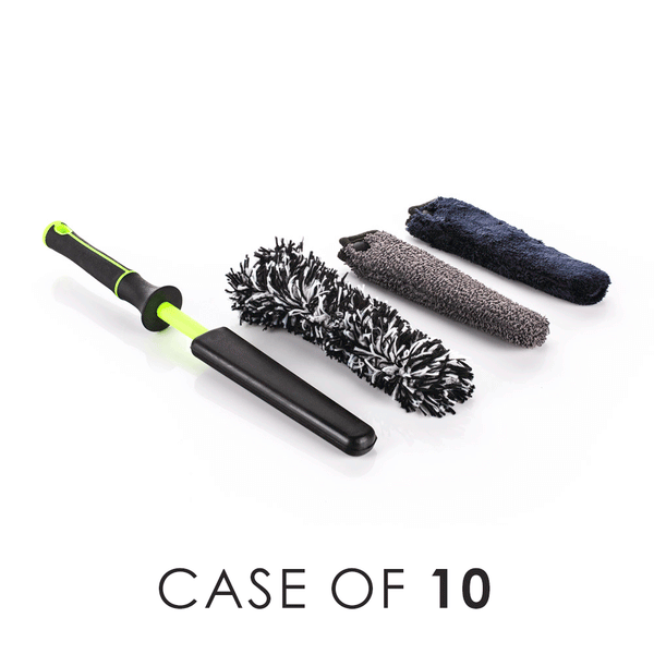 A green Detail Factory Wheel Brush and three different covers on a white background with the text 'Case of 10'.