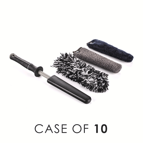A gray Detail Factory Wheel Brush and three different covers on a white background with the text 'Case of 10'.