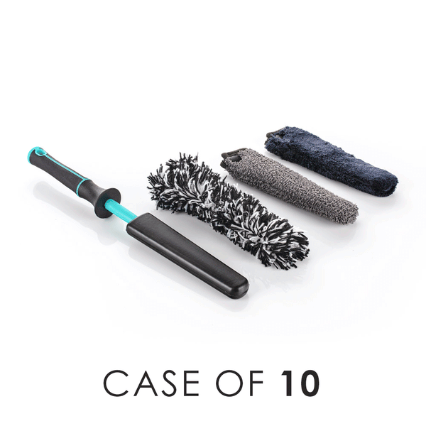 A Riptide Detail Factory Wheel Brush and three different covers on a white background with the text 'Case of 10'.