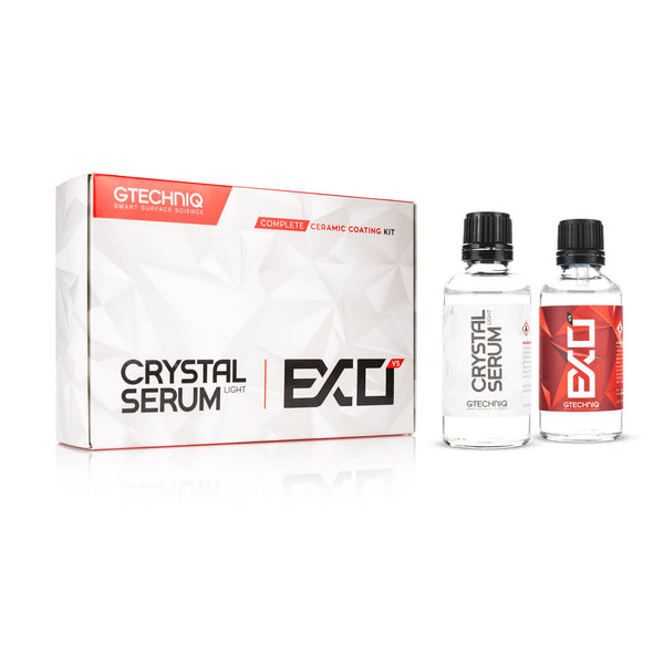 Gtechniq Crystal Serum Light and EXO ceramic coating kit on a white background