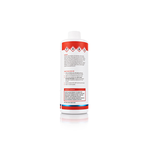 The back of a bottle of Gtechniq W7 Tar and Glue Remover on a white background.