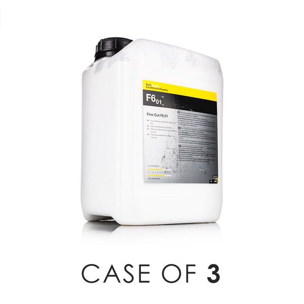 Koch-Chemie Fine Cut 5 Liter front view with the text "Case of 3" on a white background.