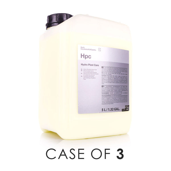 Koch-Chemie Hydro Plast Care 5 Liter bottle with the text "Case of 3" on a white background.