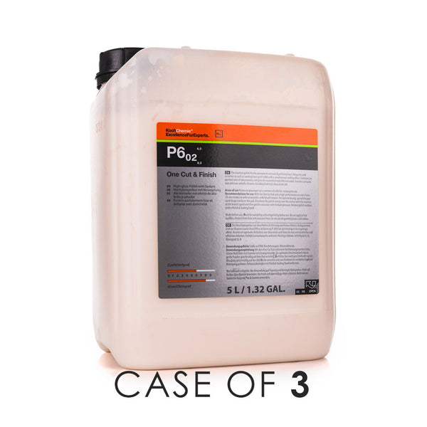 Koch-Chemie One Cut & Finish P6.02 5 Liter bottle with the text "Case of 3" on a white background.