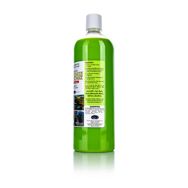 The back of a bottle of Optimum No rinse wash and wax on a white background.