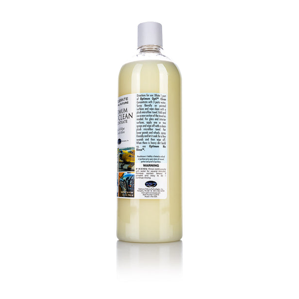 Optimum Opti Clean 32oz Bottle Directions view on a white background.