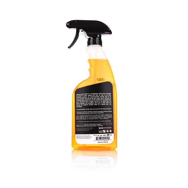 Optimum Power Clean 17oz bottle back view on a white background.