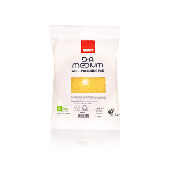 Rupes yellow da medium wool 160mm packaging view on a white background.