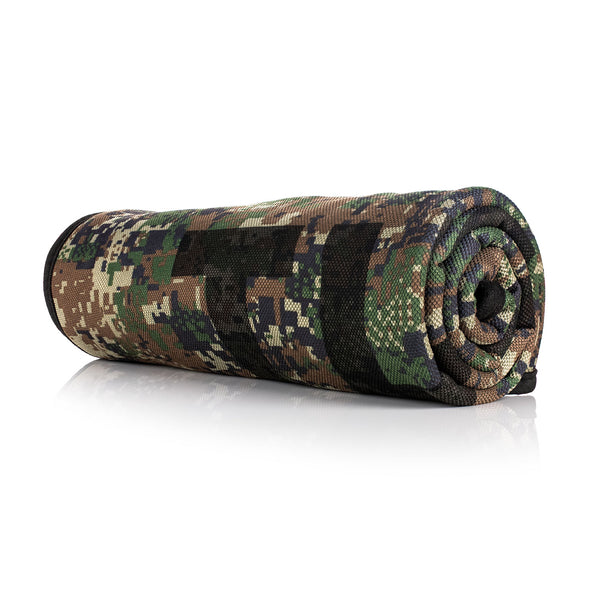 The Rag Company Slim Dryer Digital Camo 25 x 35 rolled view on a white background.