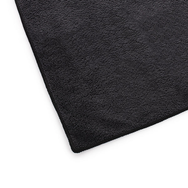 The Rag Company Spa and Workout 16x27 black 3 pack corner view on a white background.