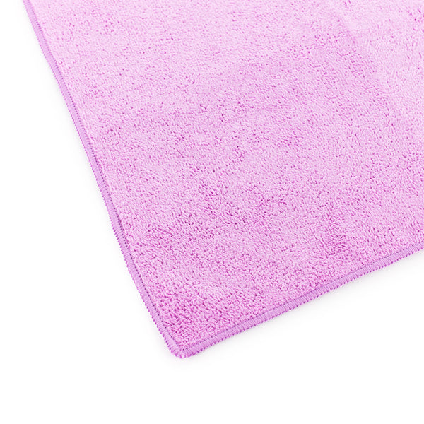 The Rag Company Spa and Workout 16x27 lavender 3 pack corner view on a white background.