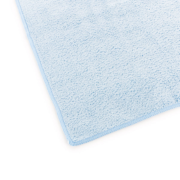 The Rag Company Spa and Workout 16x27 light blue 3 pack corner view on a white background.