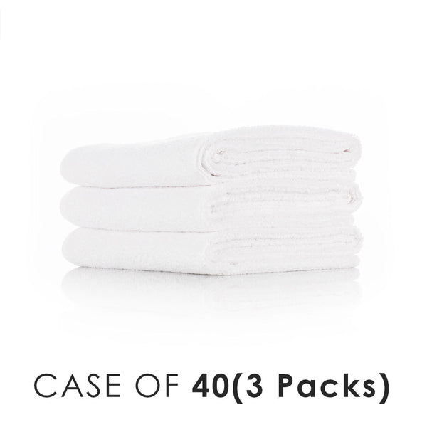 Spa and Workout 16x27 white stacked view with the text "Case of 40 (3 Packs)" on a white background.