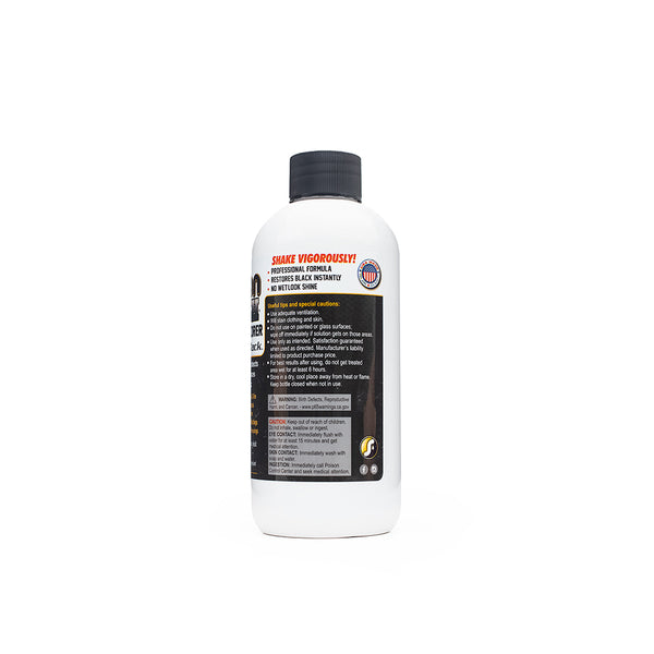 Solution Finish Black Trim Restorer side label on a white background.