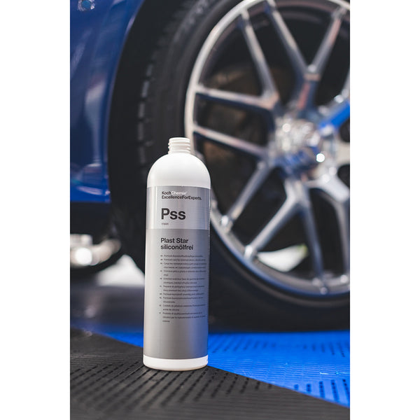 Koch Chemie Plast Star 1L bottle in front of a tire.