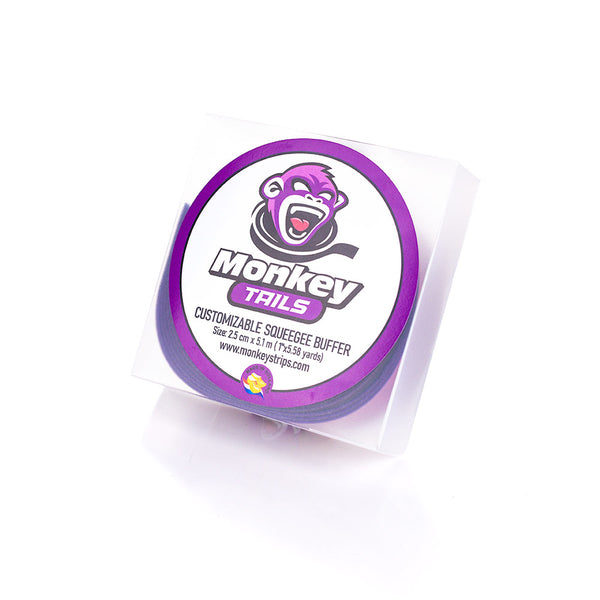 The packaging for a role of purple Monkey Tails on a white background.