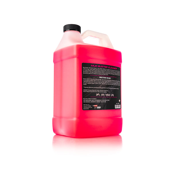 The back of a jug of P&S Mud Buster on a white background.