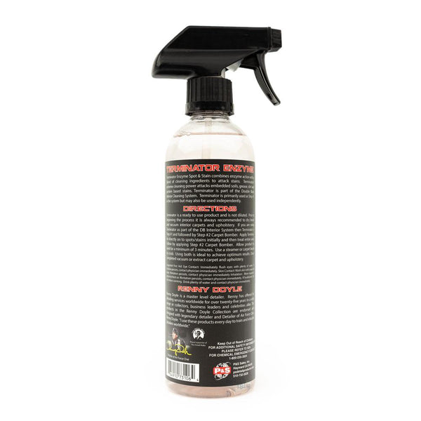The back of a spray bottle of P & S Terminator on a white background.