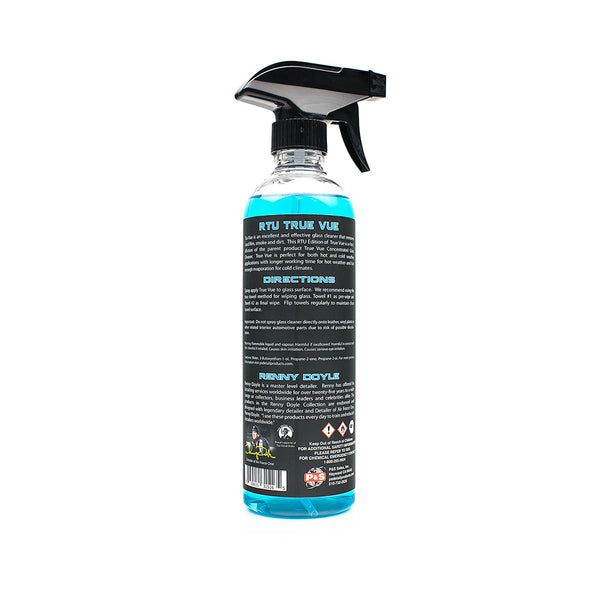 The back of a spray bottle of P & S True Vue on a white background.