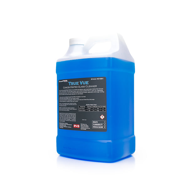 P&S true vue ready to use glass cleaner 1 Gallon label bottle on a white background.
