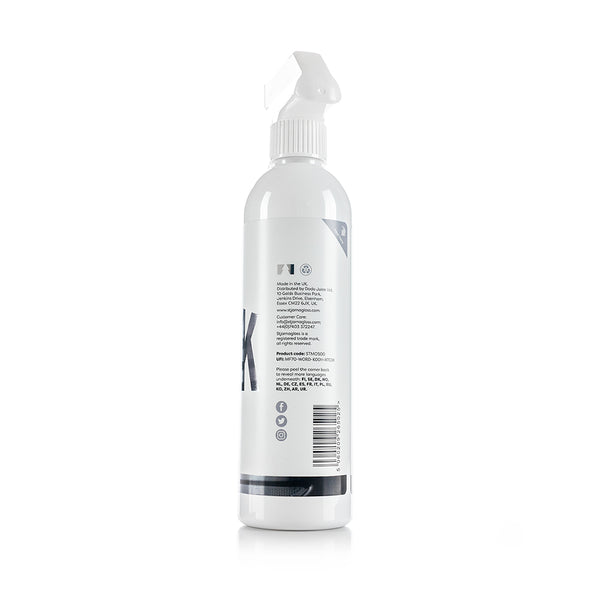 The back of a spray bottle of Stjarnagloss Mork on a white background.