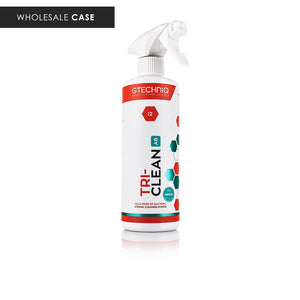 A spray bottle of Gtechniq Tri-Clean on a white background with the text 'Wholesale Case'.