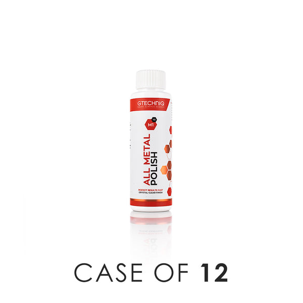 A bottle of Gtechniq All Metal Polish on a white background with the text 'Case of 12'.