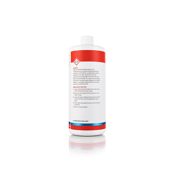 The back of a bottle of Gtechniq W4 Citrus Foam on a white background.