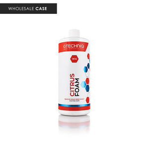 A bottle of Gtechniq W4 Citrus Foam on a white background with the text 'Wholesale Case.
