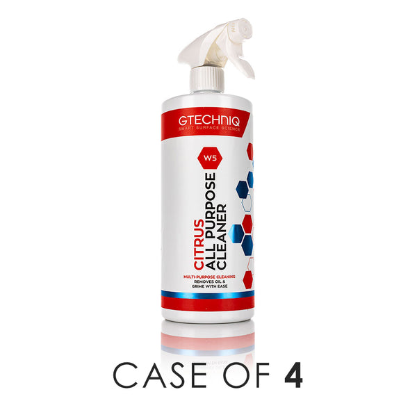 A spray bottle of Gtechniq W5 Citrus All Purpose Cleaner on a white background with the text 'Case of 4'.