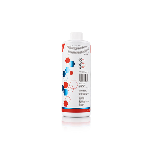 The back of a bottle of Gtechniq W7 Tar and Glue Remover on a white background.
