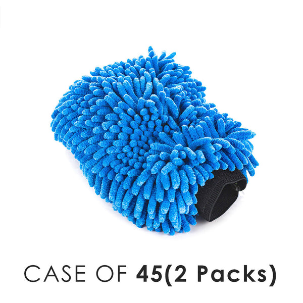 Chenille Mitt blue with the text "Case of 45 (2 Packs) on a white background.