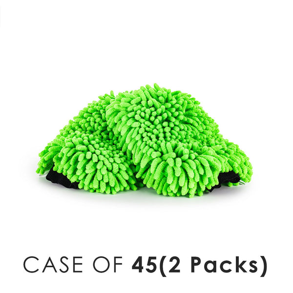 Chenille Mitt lime green with the text "Case of 45 (2 Packs) on a white background.