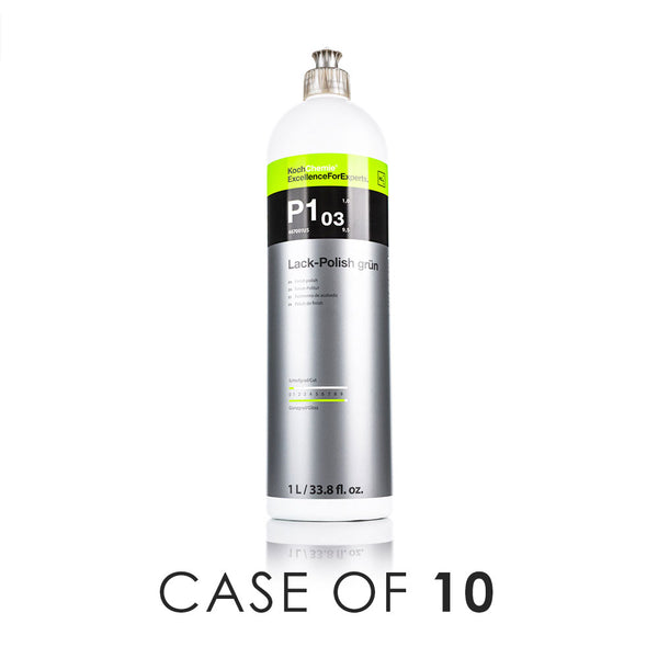 Koch-Chemie Lack Polish Grun 1L front view with the text "Case of 10" on a white background.