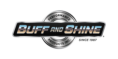Buff and Shine logo on a checkered background.