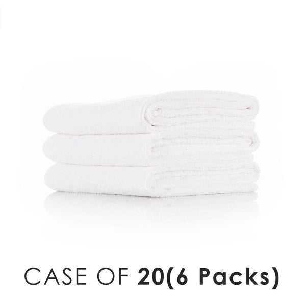 Spa and Workout 16x27 white stacked view with the text "Case of 20 (6 Packs)" on a white background.