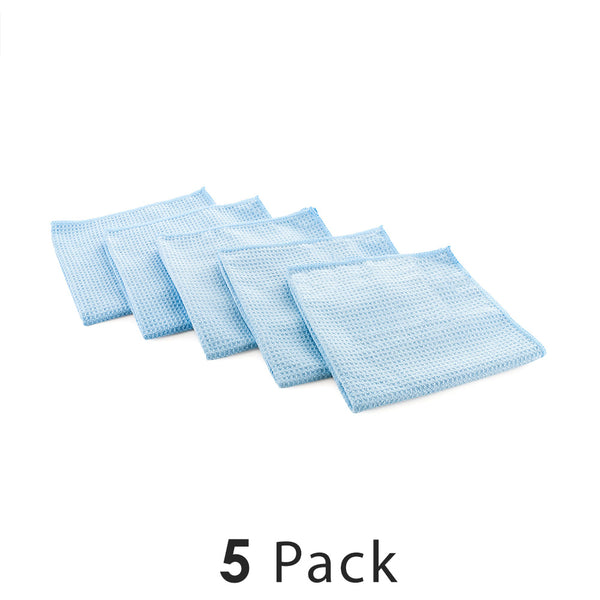 Standard Waffle Weave 16x16 Light blue Towels on a white background with the text "5 Packs"