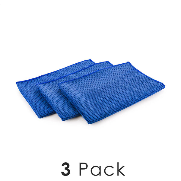 Standard Waffle Weave 16x24 Royal blue Towels on a white background with the text "3 Packs"
