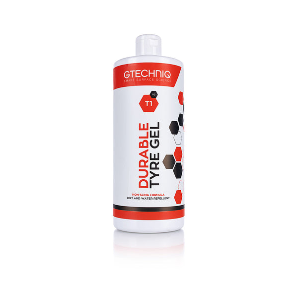 A 1 liter bottle of T1 Durable Tyre and Trim Gel from Gtechniq