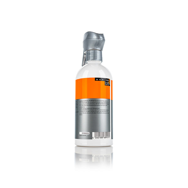 The back of a spray bottle of Koch Chemie Panel Preparation Spray on a white background.