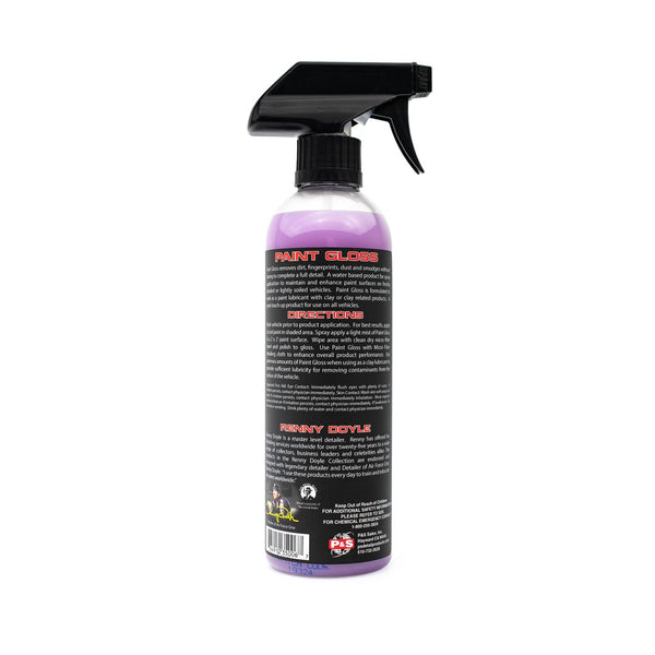 The back of a spray bottle of P & S Paint Gloss on a white background.