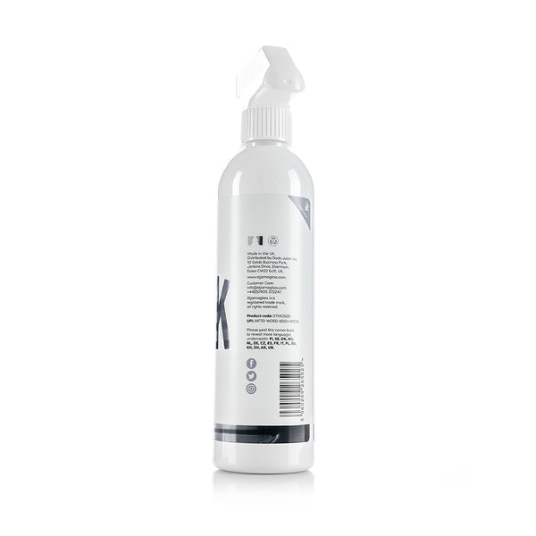 The back of a spray bottle of Stjarnagloss Mork on a white background.